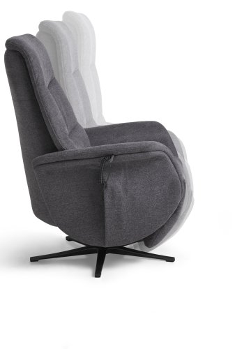Vincent recliner stol, 2 motorer, armln, vippefunktion, fodskammel - antracitgr stof og sort metal