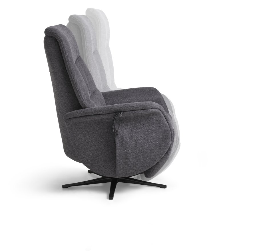 Vincent recliner stol, 2 motorer, armln, vippefunktion, fodskammel - antracitgr stof og sort metal