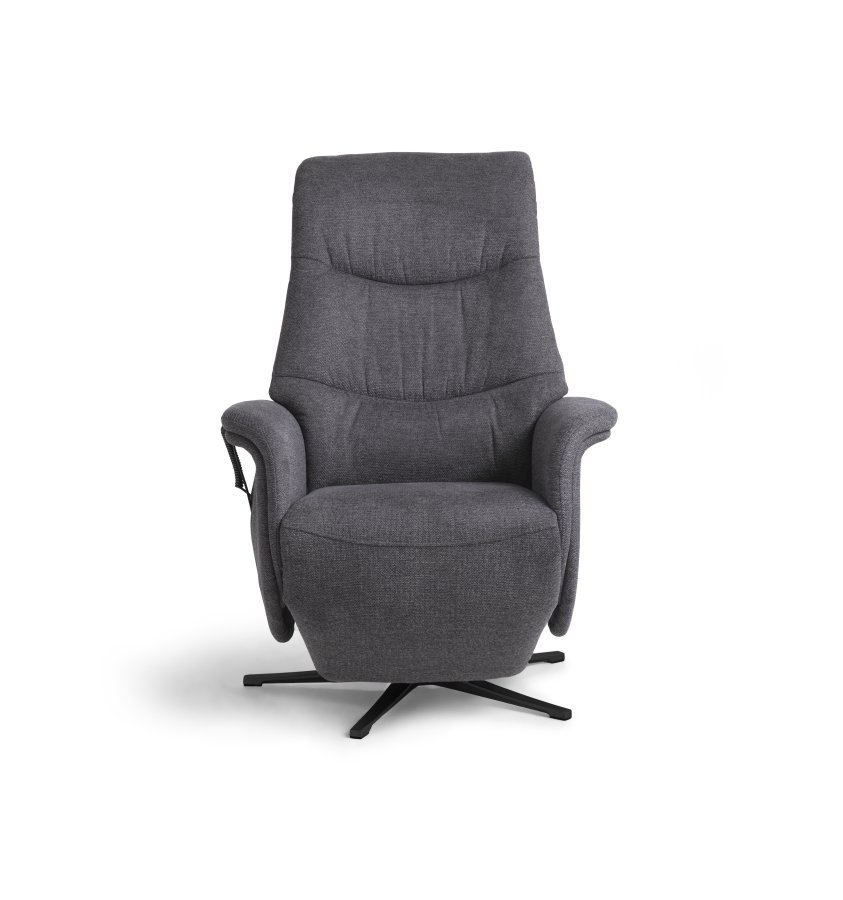 Vincent recliner stol, 2 motorer, armln, vippefunktion, fodskammel - antracitgr stof og sort metal