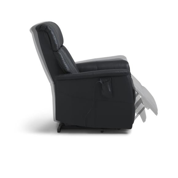 Lucas recliner stol, m. 1 motor, vippefunktion, fodskammel og armln - sort lder/PVC