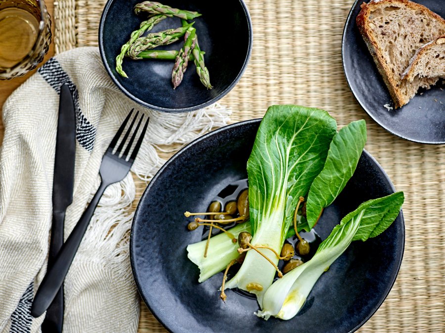 BLOOMINGVILLE Yoko Tallerken, Sort, Porceln, st af 4, D16xH3 cm