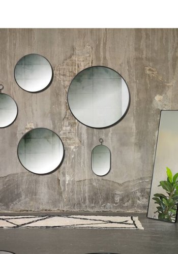 VILLA COLLECTION Vardo vgspejl, rund - spejlglas og sort jern (80)