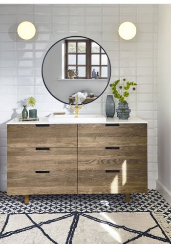 VILLA COLLECTION Vardo vgspejl, rund - spejlglas og sort jern (80)