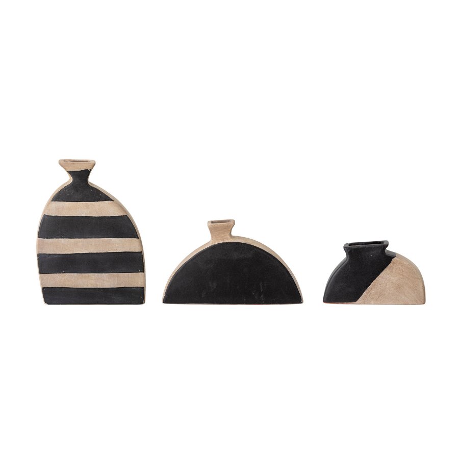 BLOOMINGVILLE Nezha Deko Vase, Sort, Terrakotta, st af 3