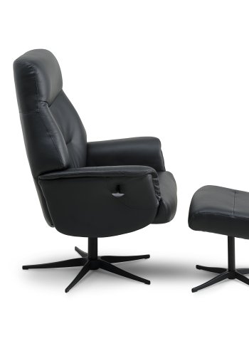 Villads lnestol, m. armln og vippefunktion, inkl. fodskammel - sort lder/PVC og sort metal
