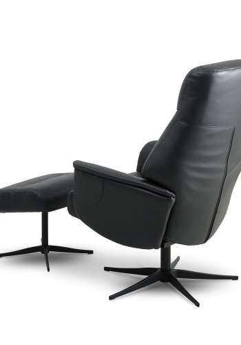 Villads lnestol, m. armln og vippefunktion, inkl. fodskammel - sort lder/PVC og sort metal