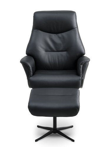 Villads lnestol, m. armln og vippefunktion, inkl. fodskammel - sort lder/PVC og sort metal