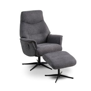 Villads lnestol, m. armln og vippefunktion, inkl. fodskammel - antracitgr polyester og sort metal
