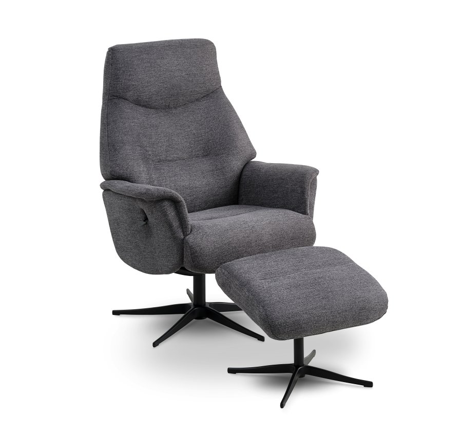 Villads lnestol, m. armln og vippefunktion, inkl. fodskammel - antracitgr polyester og sort metal