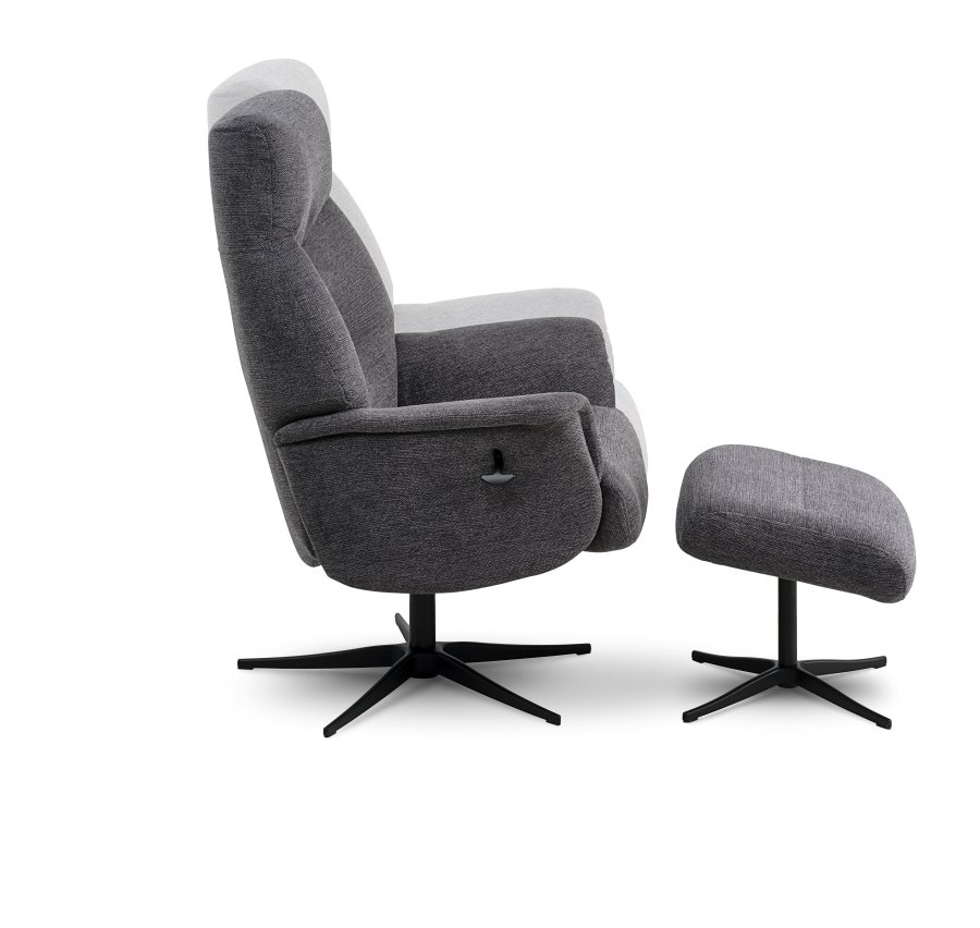 Villads lnestol, m. armln og vippefunktion, inkl. fodskammel - antracitgr polyester og sort metal