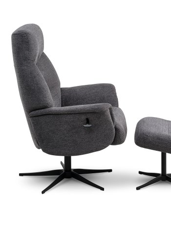 Villads lnestol, m. armln og vippefunktion, inkl. fodskammel - antracitgr polyester og sort metal