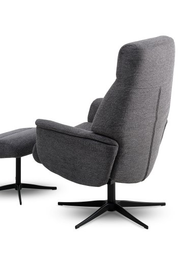 Villads lnestol, m. armln og vippefunktion, inkl. fodskammel - antracitgr polyester og sort metal
