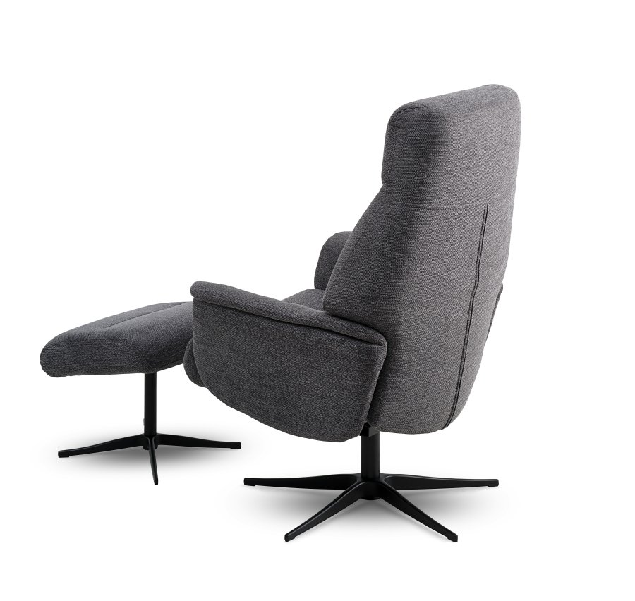 Villads lnestol, m. armln og vippefunktion, inkl. fodskammel - antracitgr polyester og sort metal