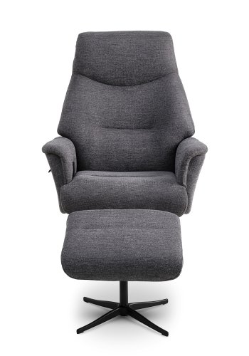 Villads lnestol, m. armln og vippefunktion, inkl. fodskammel - antracitgr polyester og sort metal