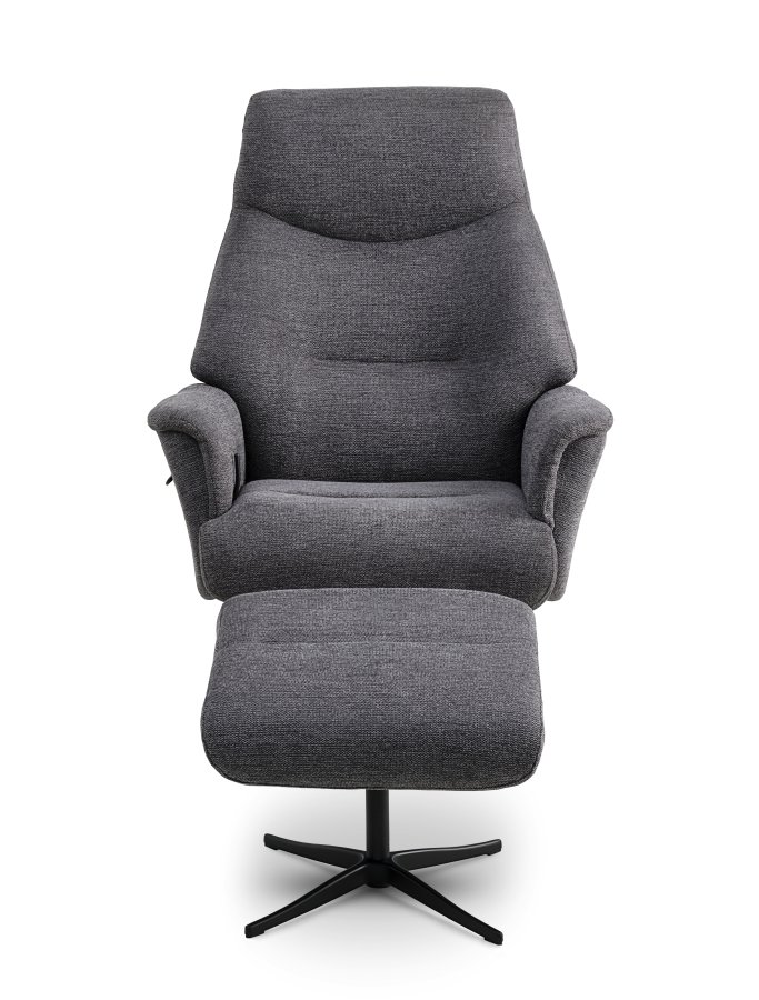 Villads lnestol, m. armln og vippefunktion, inkl. fodskammel - antracitgr polyester og sort metal