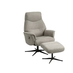 Villads lnestol, m. armln og vippefunktion, inkl. fodskammel - stone polyester og sort metal