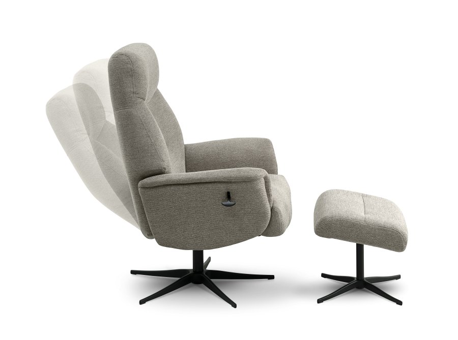Villads lnestol, m. armln og vippefunktion, inkl. fodskammel - stone polyester og sort metal
