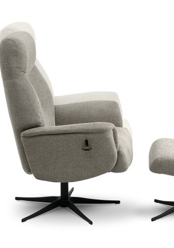 Villads lnestol, m. armln og vippefunktion, inkl. fodskammel - stone polyester og sort metal
