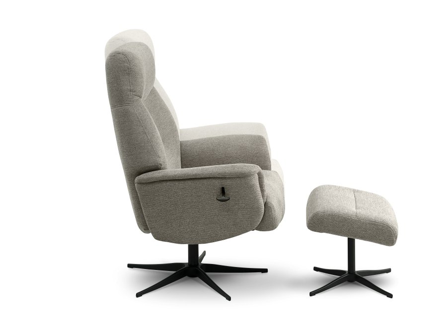 Villads lnestol, m. armln og vippefunktion, inkl. fodskammel - stone polyester og sort metal