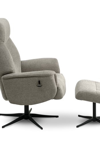 Villads lnestol, m. armln og vippefunktion, inkl. fodskammel - stone polyester og sort metal