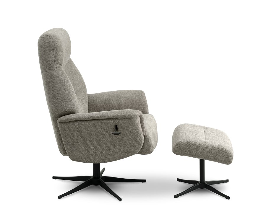 Villads lnestol, m. armln og vippefunktion, inkl. fodskammel - stone polyester og sort metal