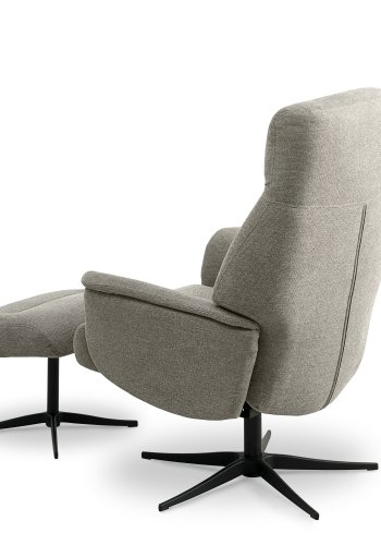 Villads lnestol, m. armln og vippefunktion, inkl. fodskammel - stone polyester og sort metal