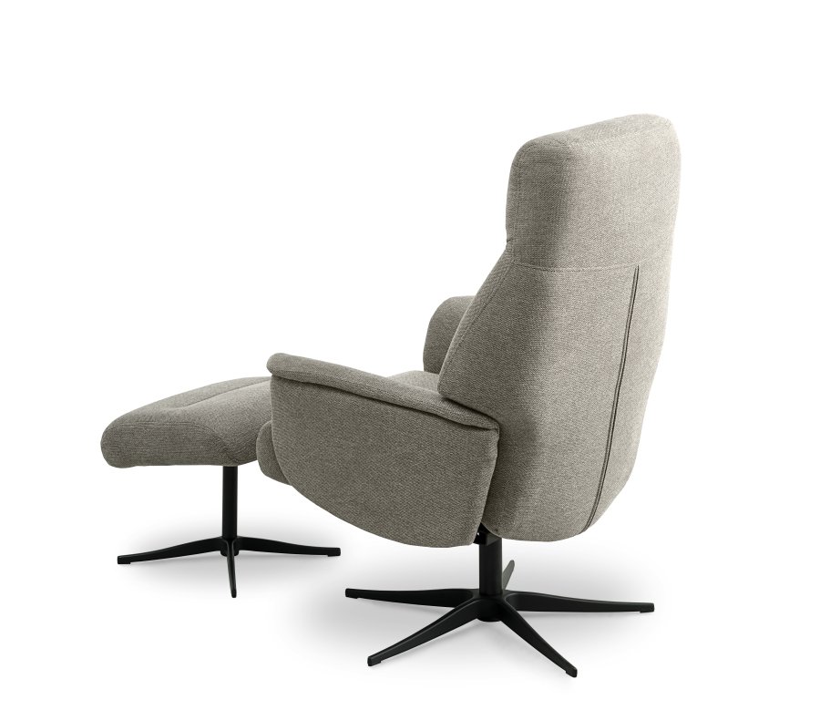 Villads lnestol, m. armln og vippefunktion, inkl. fodskammel - stone polyester og sort metal
