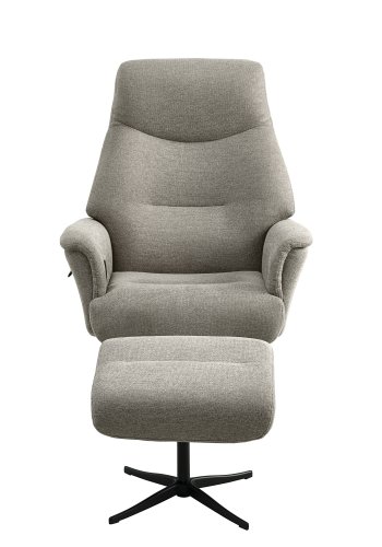 Villads lnestol, m. armln og vippefunktion, inkl. fodskammel - stone polyester og sort metal