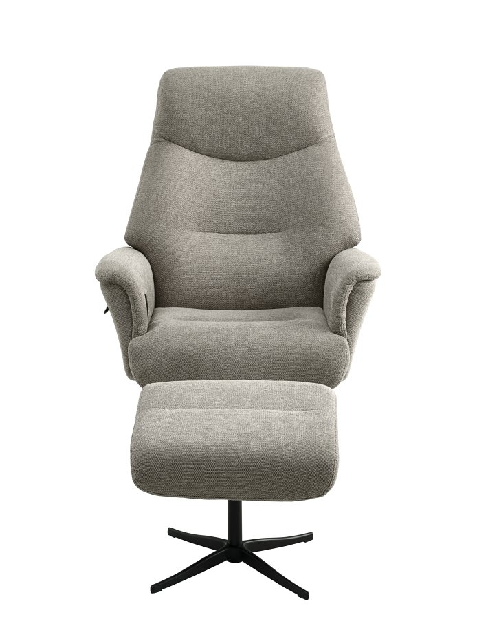 Villads lnestol, m. armln og vippefunktion, inkl. fodskammel - stone polyester og sort metal