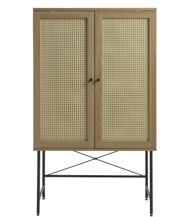 Pensacola skab, m. 2 lger og 2 hylder - natur polyrattan/eg melamin og sort metal