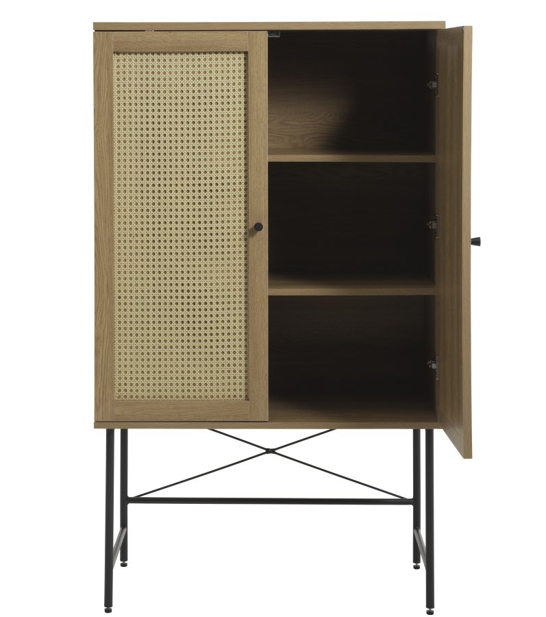 Pensacola skab, m. 2 lger og 2 hylder - natur polyrattan/eg melamin og sort metal