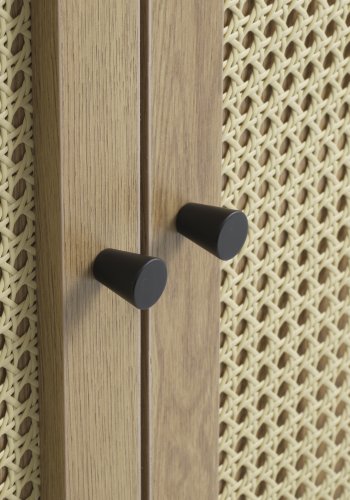 Pensacola skab, m. 2 lger og 2 hylder - natur polyrattan/eg melamin og sort metal