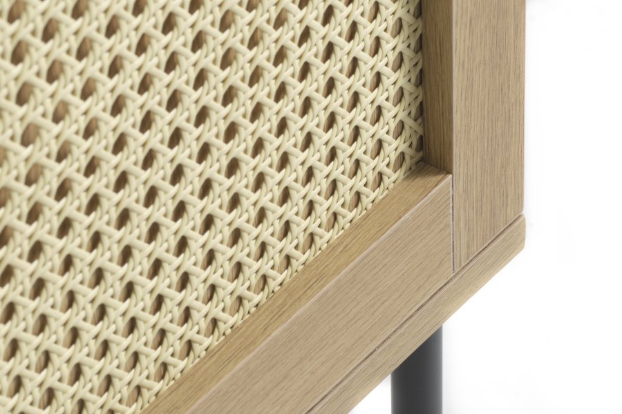 Pensacola skab, m. 2 lger og 2 hylder - natur polyrattan/eg melamin og sort metal