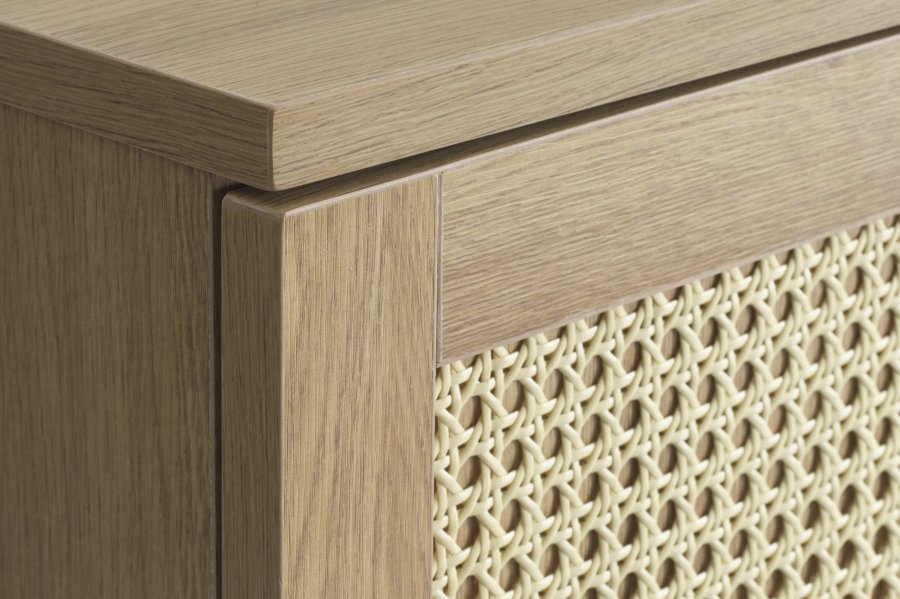 Pensacola skab, m. 2 lger og 2 hylder - natur polyrattan/eg melamin og sort metal