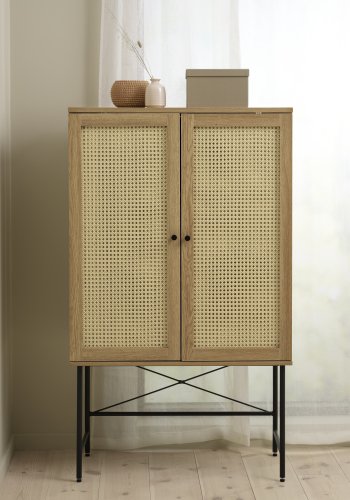 Pensacola skab, m. 2 lger og 2 hylder - natur polyrattan/eg melamin og sort metal