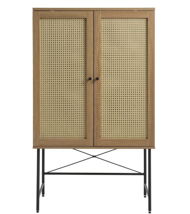 Pensacola skab, m. 2 lger og 2 hylder - natur eg melamin og polyrattan