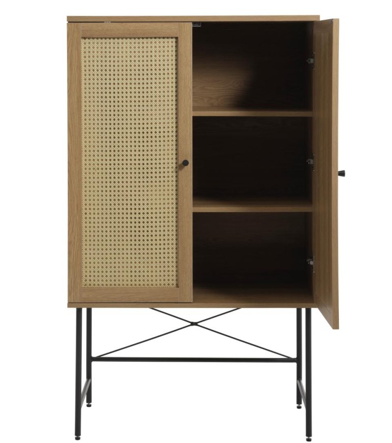 Pensacola skab, m. 2 lger og 2 hylder - natur eg melamin og polyrattan