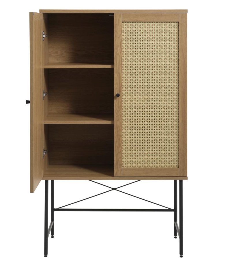 Pensacola skab, m. 2 lger og 2 hylder - natur eg melamin og polyrattan