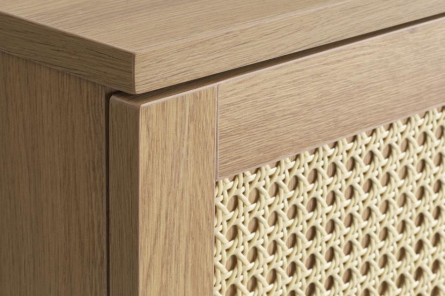 Pensacola skab, m. 2 lger og 2 hylder - natur eg melamin og polyrattan