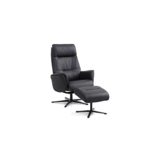 Malthe lnestol, m. fodskammel, vippefunktion, armln - sort semianilin lder og sort metal