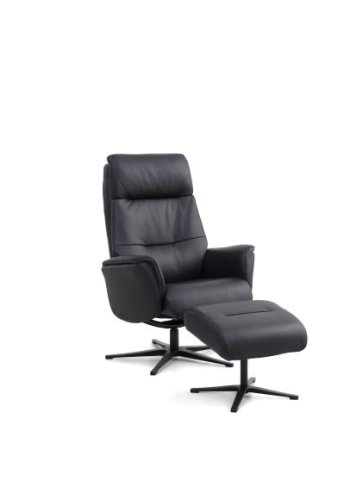 Malthe lnestol, m. fodskammel, vippefunktion, armln - sort semianilin lder og sort metal