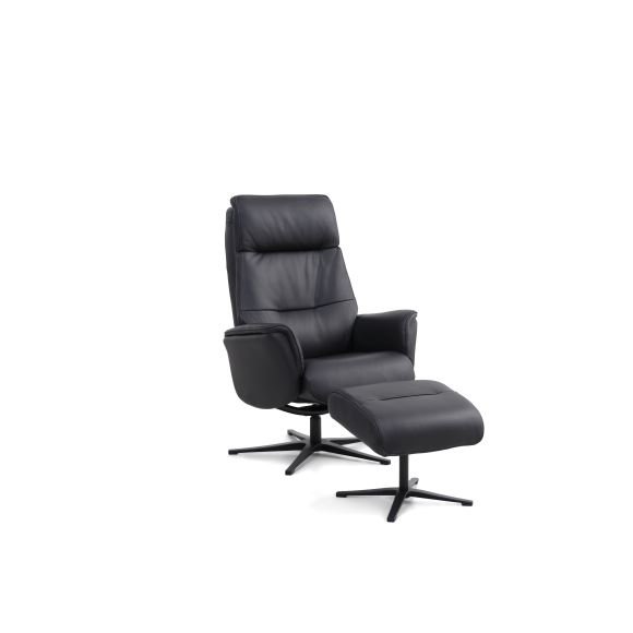 Malthe lnestol, m. fodskammel, vippefunktion, armln - sort semianilin lder og sort metal