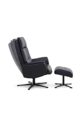 Malthe lnestol, m. fodskammel, vippefunktion, armln - sort semianilin lder og sort metal