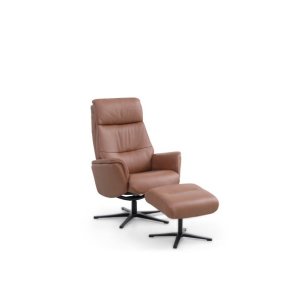 Malthe lnestol, m. fodskammel, vippefunktion, armln - cognac semianilin lder og sort metal