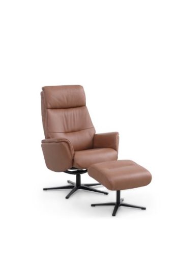 Malthe lnestol, m. fodskammel, vippefunktion, armln - cognac semianilin lder og sort metal