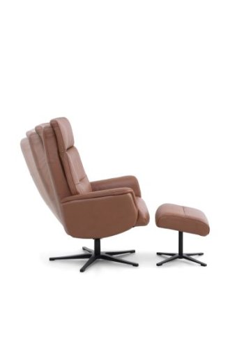 Malthe lnestol, m. fodskammel, vippefunktion, armln - cognac semianilin lder og sort metal