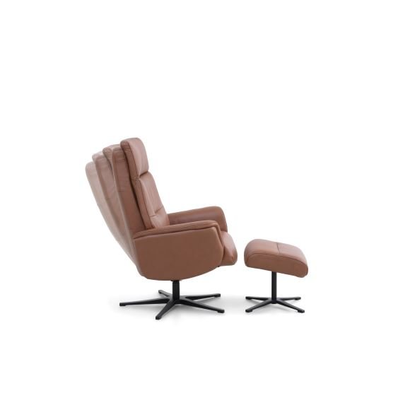 Malthe lnestol, m. fodskammel, vippefunktion, armln - cognac semianilin lder og sort metal