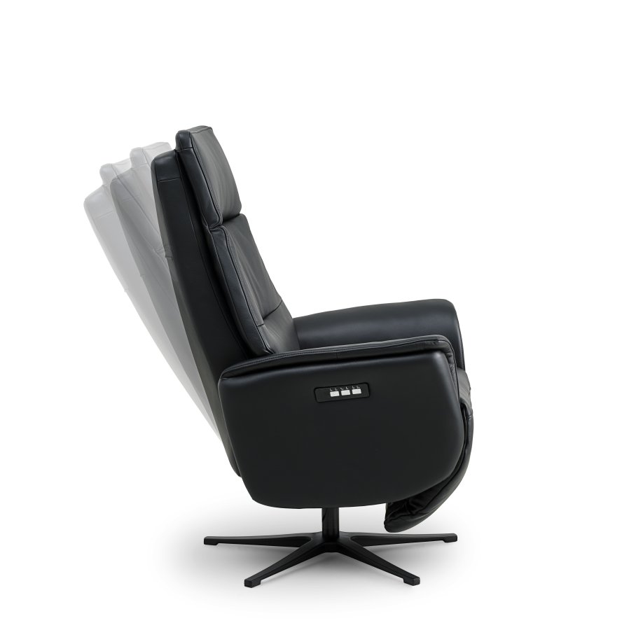 Malthe recliner stol, m. 3 motorer, armln, vippefunktion, fodskammel - sort semianilin lder/metal