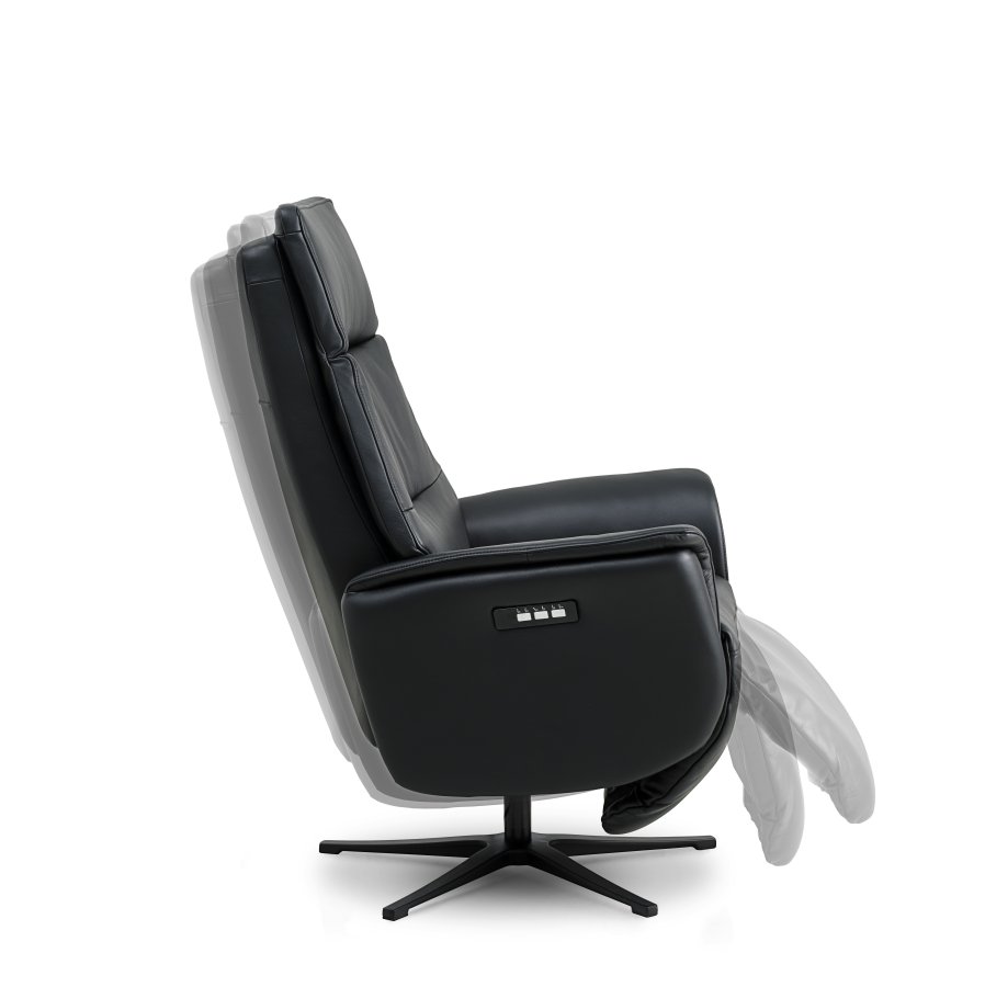 Malthe recliner stol, m. 3 motorer, armln, vippefunktion, fodskammel - sort semianilin lder/metal