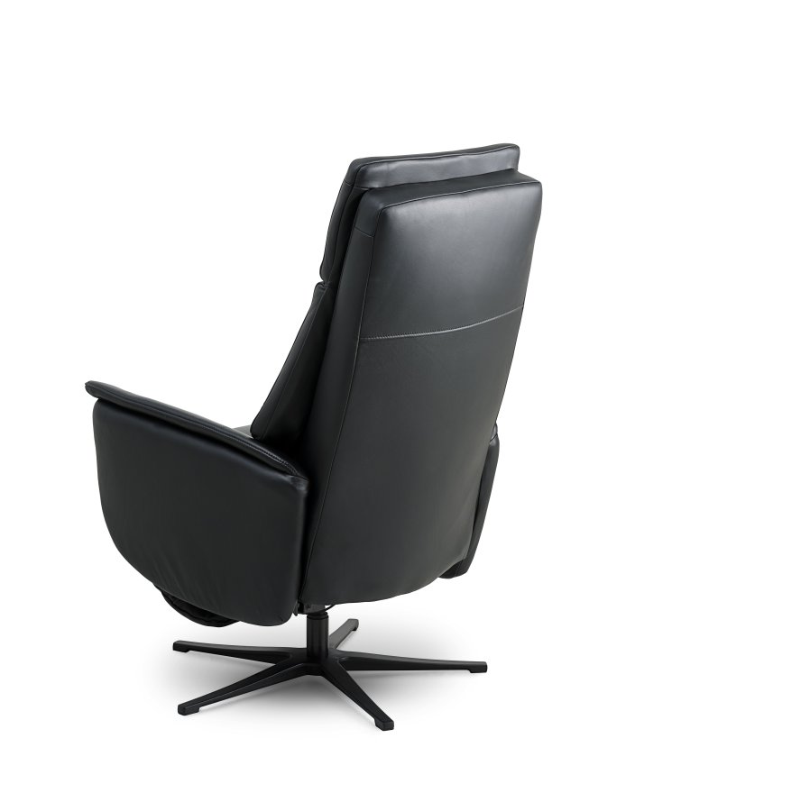 Malthe recliner stol, m. 3 motorer, armln, vippefunktion, fodskammel - sort semianilin lder/metal